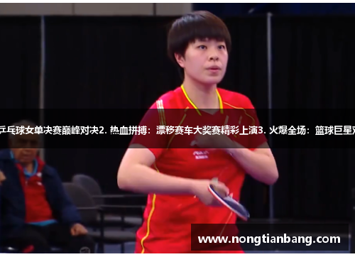 1. 赛场新风云：乒乓球女单决赛巅峰对决2. 热血拼搏：漂移赛车大奖赛精彩上演3. 火爆全场：篮球巨星对决引爆球迷狂欢